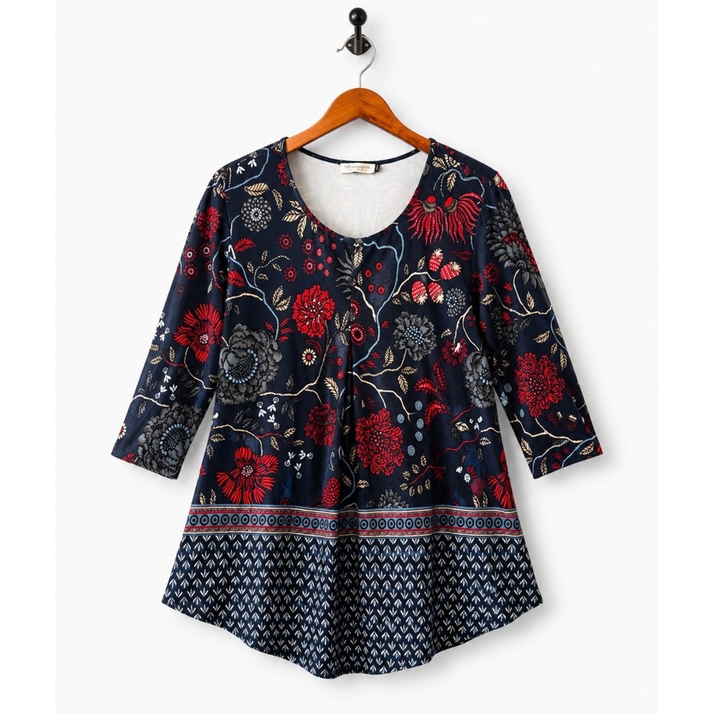 BaiSheng GT Women's‎ 2XL Floral Fruit Print Tunic Blouse Boho 3/4 Sleeve
